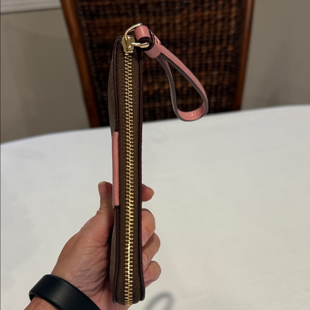 Coach Signature Brown Wristlet with Pink Stripe - Picture 8 of 9